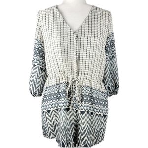 Alythea Blue White Printed Boho Shorts Romper Small NWOT